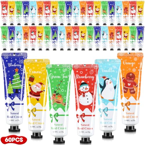 60 Pcs Christmas Gifts Hand Cream Bulk for Women Shea Christmas Hand Lotion for Dry Skin Travel Hand Cream Bulk for Men Women Christmas Gift Stocking Stuffers, 6 Different Fragrances