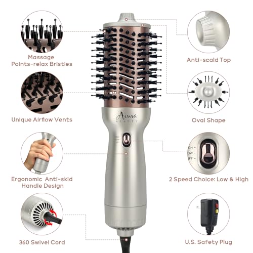 Aima Beauty Travel Hot Air Brush - Dual Voltage Hair Styler Champagne Silver
