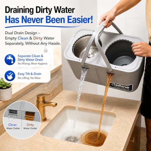 RinseWise Compact Gen 1 Mop Bucket Set with 6 Microfiber Heads – Space-Saving Water Separation System