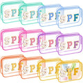 Kacctyen 12 Pcs Spf Clear Makeup Bags Bulk Waterproof Sunscreen Pouch Beach Pool Bag Chenille Letter Patch PVC Preppy Travel Toiletry Cosmetic Zipper Organizer for Women Girls Summer Vacation Gifts