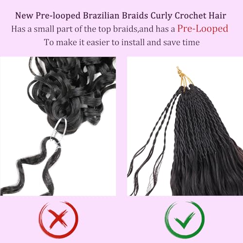 Pre-Looped Micro Brazilian Curly Crochet Hair 24 Inch - Pack of 8, Color 1B#