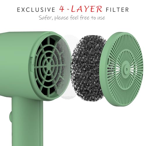 AINA Diffuser Hair Dryer 1600W Full-Featured 110V Jade Green 3 Piece Set