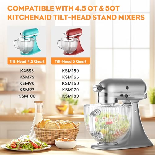 Glass Mixer Bowl for KitchenAid 4.5-5 Quart Tilt-Head Stand Mixers - Frost Blue