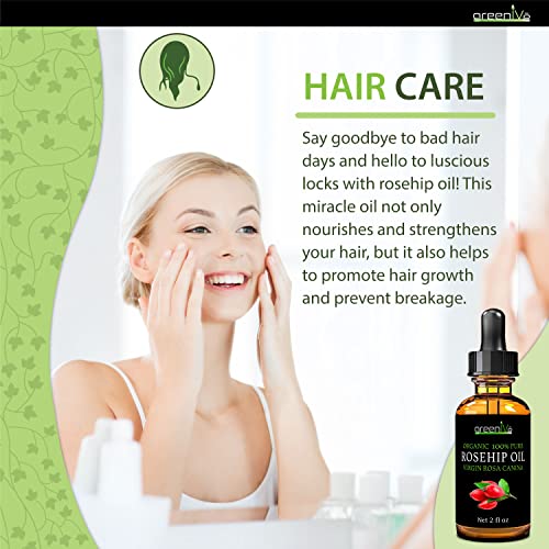 GreenIVe Organic Rosehip Oil 8 Fl Oz - Pure Cold Pressed Skin & Hair Treatment