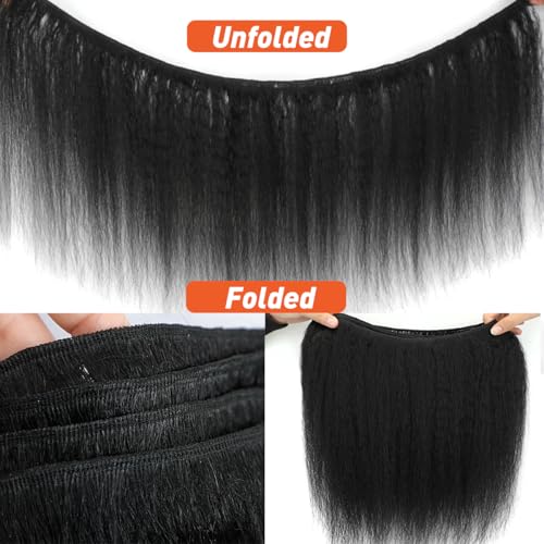 12 Inch Kinky Straight Hair Bundles - Yaki Human Hair Extensions #1B-KS