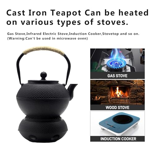 YJX 1200ml Cast Iron Teapot Set with Warmer - Japanese Stovetop Tea Kettle & Cups, Model 1