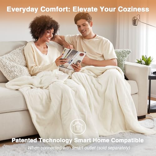 Beautyrest Reversible Electric Heated Blanket Twin Ivory 84x62 - Safety & Adjustable Heat