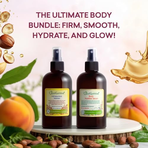 Just Nutritive Anti-Aging Body Treatment & Body Nutritive Serum | Moisturizer Duo for Crepey Skin, Stretch Marks, Age Spots & Dryness | Hydrating Plant Oils | Natural, Vegan Skincare | 2-Pack