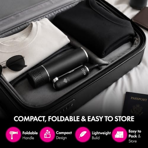 Foldable Travel Hair Dryer with 1600W Power, Detachable Nozzles & Compact Design