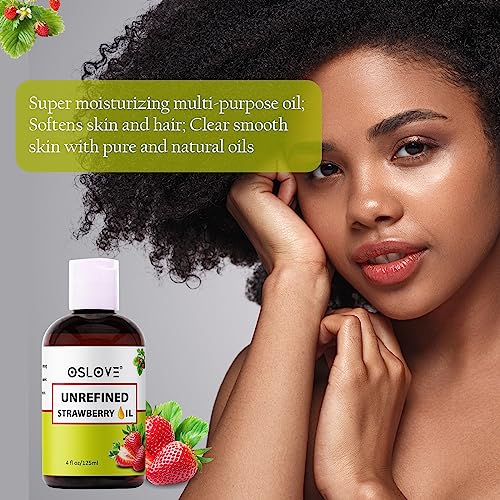 Unrefined Strawberry Seed Oil - 4 oz by Oslove | Natural and Cold Pressed | Use for Skin and Hair | Anti-Aging and Softening for Skin