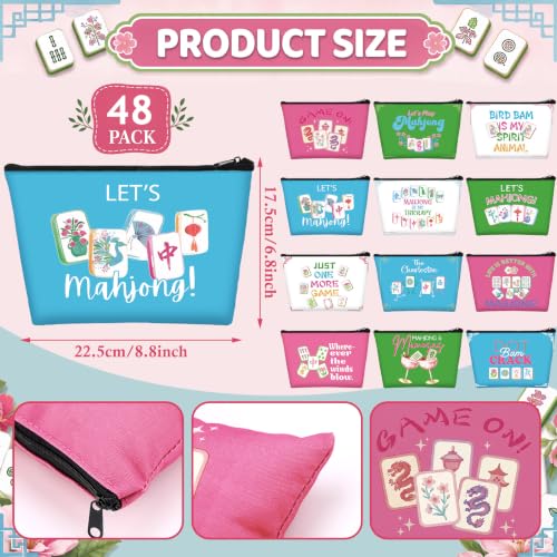 48 Pcs Mahjong Makeup Bags Bulk - Mahjong Theme Cosmetic Pouch Set for Women - Variation of THIS listing