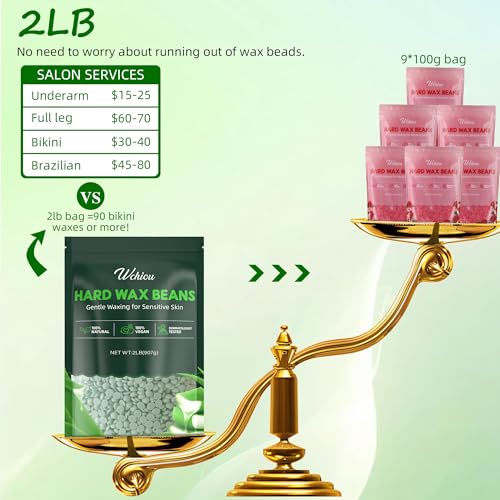 Hair Removal Wax, 2lb Wax Beads for Sensitive Skin, With Pure Aloe Vera, For Face, Eyebrow, Leg, Bikini, Brazilian Waxing, Coarse Body Hair Specific