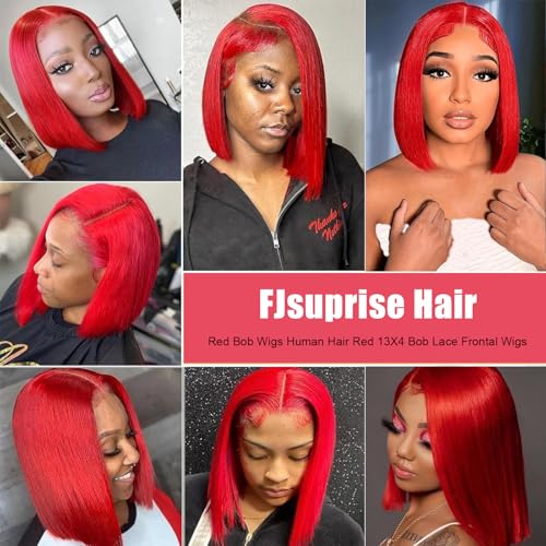 Red 10 Inch Human Hair Bob Wigs 13x4 Lace Frontal Short Blunt Cut Glueless Wigs for Black Women