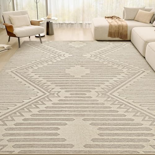 Engiw Beige 8x10 Area Rug - Textured Boho Tufted Rug for Living Room & Bedroom