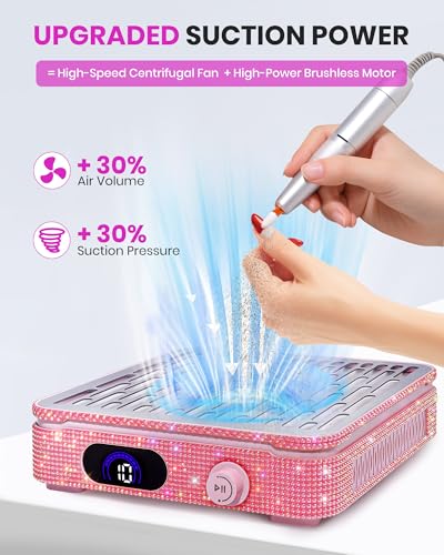 Pink Corded Nail Dust Collector with 10 Speed Levels & Powerful Suction