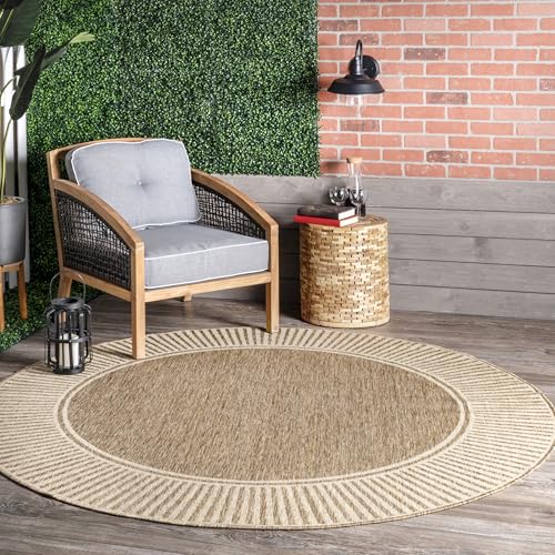 nuLOOM Asha 7' Round Indoor/Outdoor Area Rug - Light Brown Border