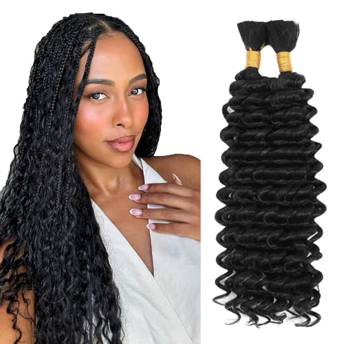 HuxoWax 1B Boho Braiding Hair - Pre-Stretched Natural Black Human Hair 24 Inch