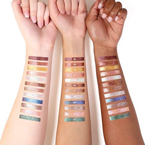 Glitter Eyeshadow Stick Metallic Chrome Finish, Shimmer Cream Eye Shadow Stick Long Lasting Holographic Color Sparkle Multi-Use Eye Brightener Highlighter Makeup Blendable Eyeliner Pencil, 5#