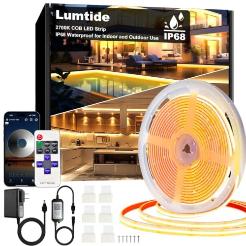 2700K 50FT Waterproof COB LED Outdoor Strip Lights - Dimmable, IP68