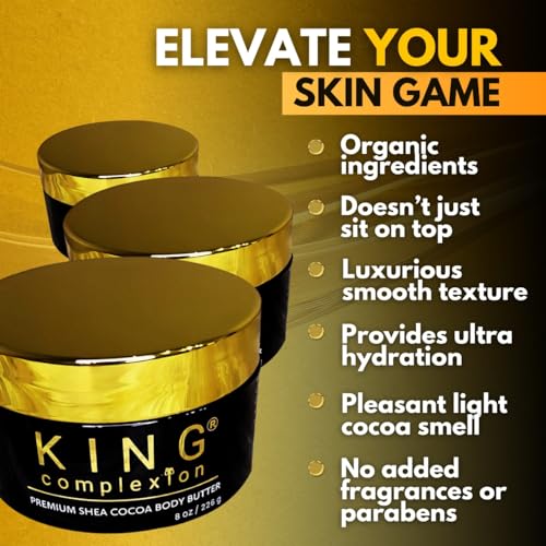 King Complexion Cocoa Body Butter - Large 8 oz with Shea & Coconut Oil — Natural Glow & Ultra Hydration for Black Skin - Skin Care, Body Moisturizer, Massage