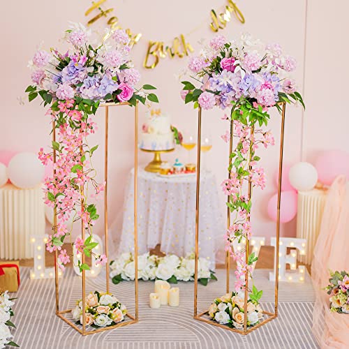 Inweder Gold Tall Wedding Stand Pack of 2 - 39.4in Metal Display Stands with Metal Panel