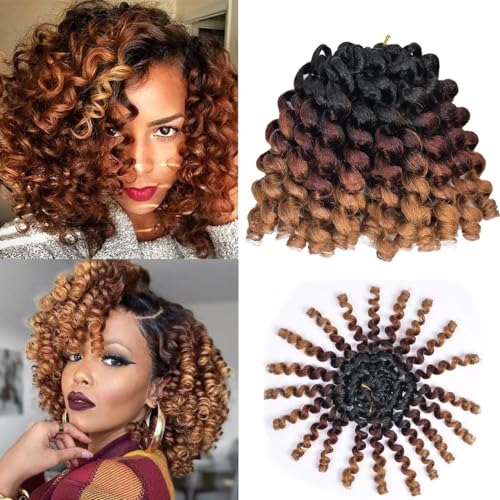 Luoyudu 8 Inch Wand Curl Crochet Hair T1B/27/30 - 5 Pack Jamaican Bounce Extensions
