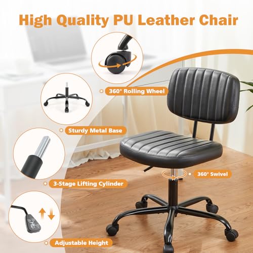 Sweetcrispy Small Office Desk Chair with Lumbar Support - Dark Black