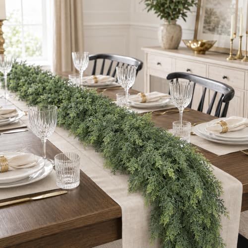 Senjie 9FT 2-Pack Christmas Cedar Garland Real Touch Greenery for Mantle Decor