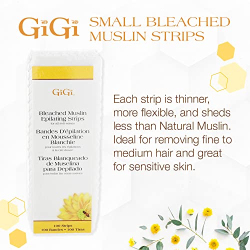 GiGi Bleached Muslin Wax Strips for Waxing ? 100 Count Epilating Wax Strips for Hair Removal, Ideal for Facial and Body Waxing, Spa Use