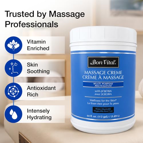 Bon Vital' Multi-Purpose Massage Crème 64oz with Aloe Vera - Relax Sore Muscles
