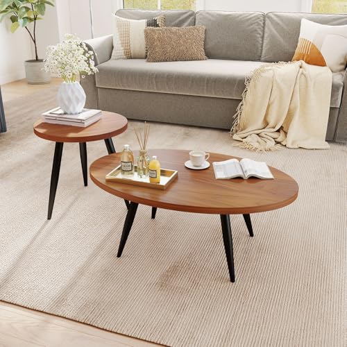 Walnut 2-Piece Nesting Coffee & Side Table Set - Mid-Century Modern