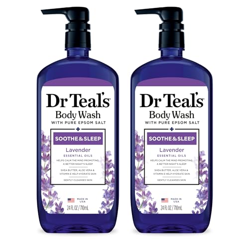 Dr Teal's Sleep Body Lotion, 24-Hour Moisture, with Melatonin, Lavender & Chamomile Essential Oils & Body Wash with Pure Epsom Salt, Soothe & Sleep with Lavender, 24 fl oz (Pack of 2)