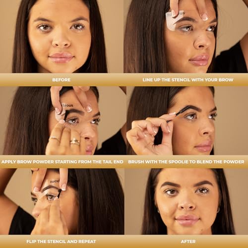 Eyebrow Kit with Stencils & Powder - Waterproof Contour Palette for Natural, Perfect Brows - Light/Medium Brown