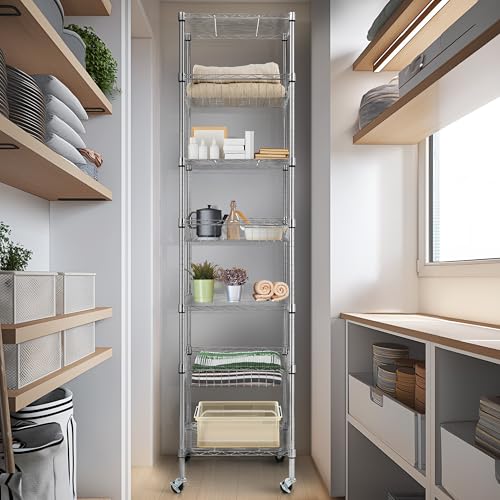 Heavy Duty 7-Tier Wire Shelving Unit - 78.8 Inches Chrome Storage Rack with Wheels