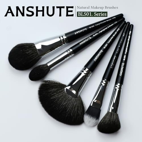 5-Piece Professional Natural Goat Hair Makeup Brush Set ? Face Brushes for Powder, Blush, Contour, Highlighting & Foundation. Super Soft Bristles, Variety of Brushes. Labled Brush Handle