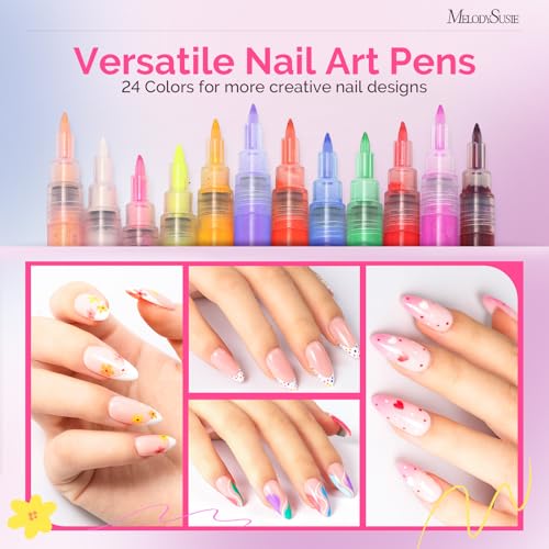MelodySusie 24-Color Nail Art Pen Set 0.7MM Fine Tip for Detailed Nail Designs