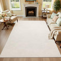Ileading 6x9 ft Beige Tropical Banana Leaf Area Rug, Non-Slip Fluffy Carpet for Living Room & Bedroom