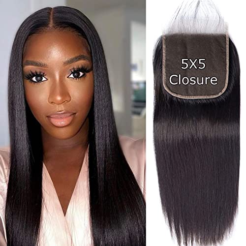 12 Inch 5x5 HD Lace Closure Human Hair Straight Virgin Remy Pre Plucked with Baby Hair