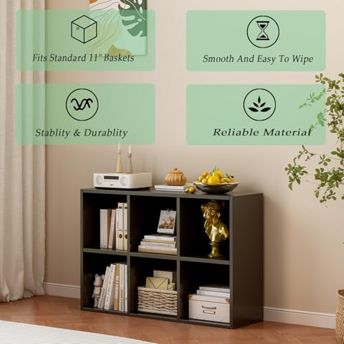 6-Cube Storage Shelf Bookcase in Black - Multi-Purpose Wooden Organizer