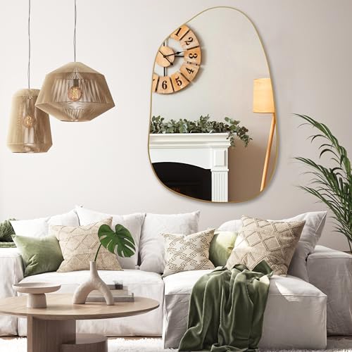 Perfnique 40x26 Inch Irregular Gold Wall Mirror for Bathroom & Living Room