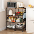 SWTYMIKI Espresso Kitchen Island Cart on Wheels - 4-Tier Rolling Storage with Hooks