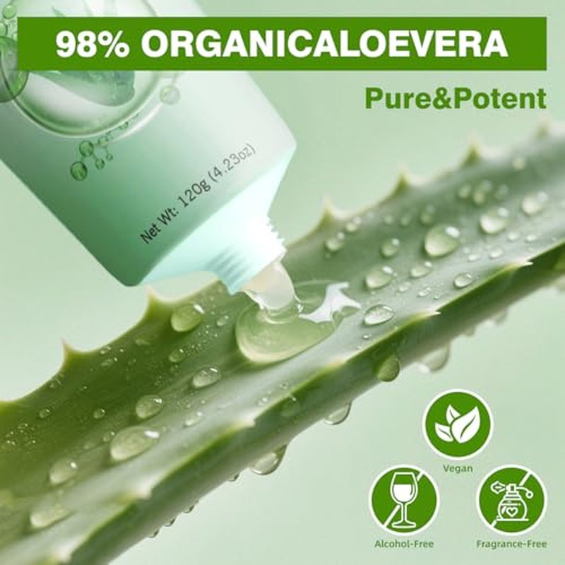 Aero Zen 98% Organic Aloe Vera Gel-2 Pck, Natural Moisturizing Pure Aloe for Face and Arms, Soothing & Hydrating Aloe Gel for Sunburn Relief and Deep Skin Nourishment,