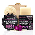 VIORI Terrace Garden Shampoo and Conditioner Bar Set and Bamboo Holder- Made with Rice Water for Hair Growth - Handcrafted Sulfate Free Shampoo and Conditioner