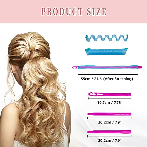 Essenergi 60pcs Heatless Hair Curlers Kit 2 Styles, 21.65" (55 cm) No-Heat Hair Curlers