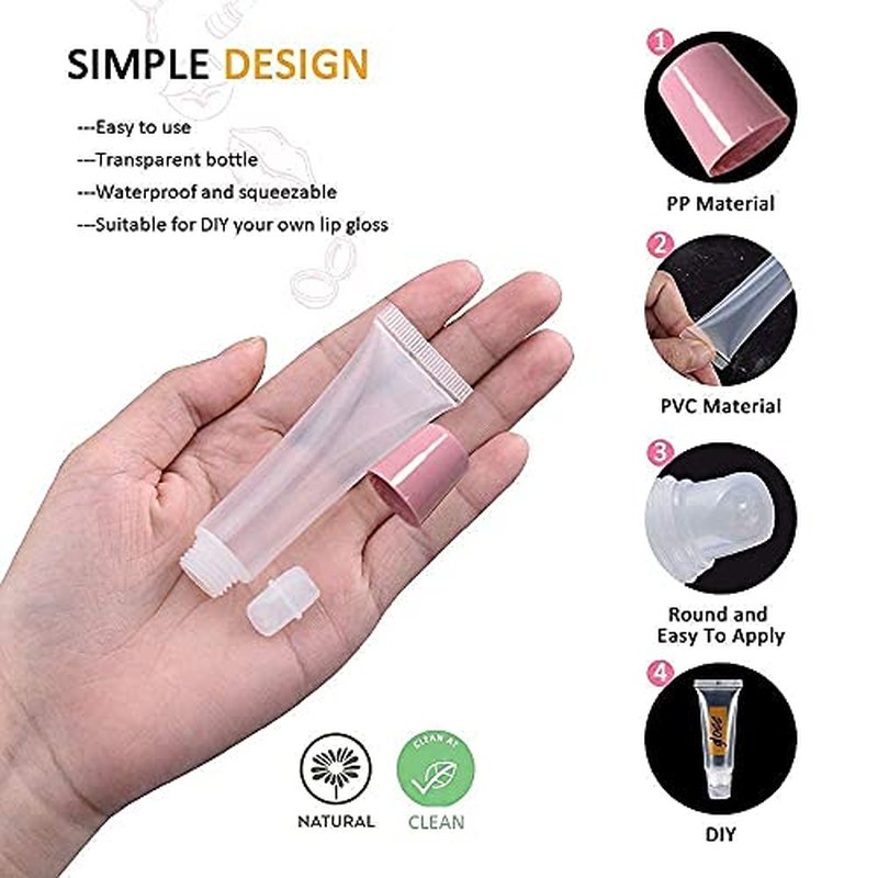 100 PACK 10ml Lip Gloss Tubes with 50 x Pink Caps + 50 x Silver Caps