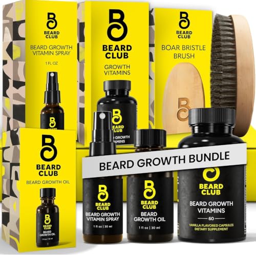 Premium Beard Growth Kit Sandalwood - Oil, Vitamins, Brush & Spray for Men