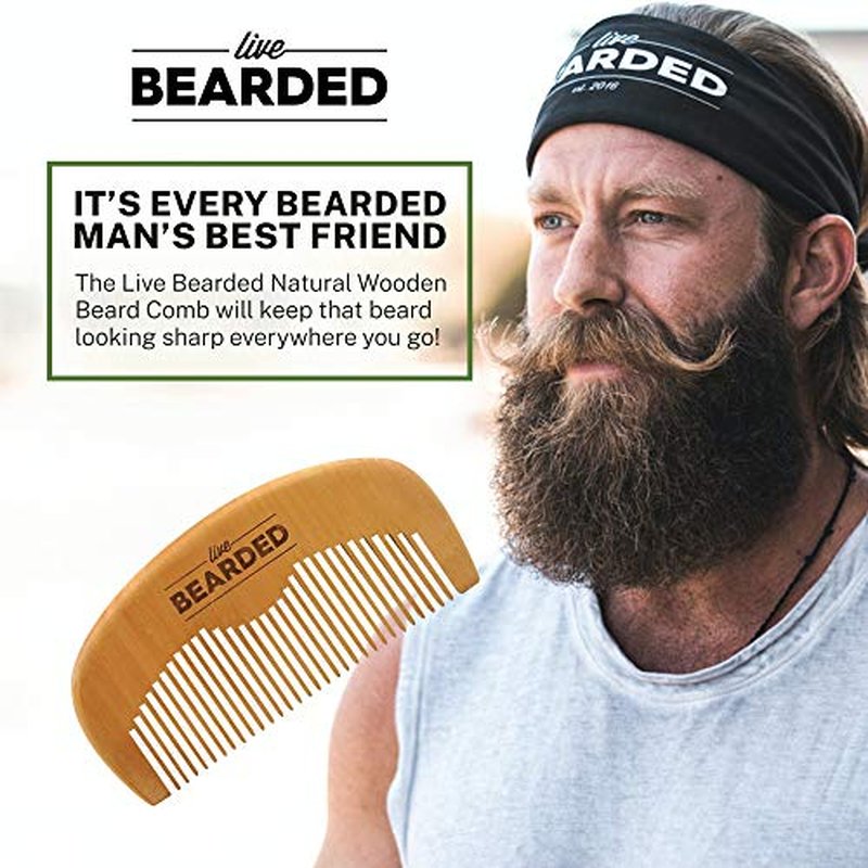 Live Bearded Premium All-Natural Wooden Beard Comb - Anti-Static - Reduce Snagging, Damage and Ingrown Hairs - Keep Mustache Off Your Lip - Fits in Pocket - Easy Daily Grooming