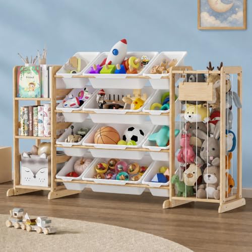 Sterlox Rectangular Toy Storage Organizer with 12 Bins & Stuffed Animal Storage - 58" Wide Kids Playroom Furniture