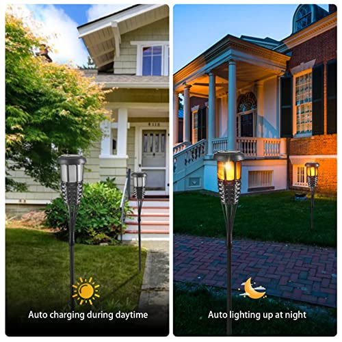 Black Solar Flickering Flame Tiki Torches 4 Pack Waterproof Outdoor Garden Patio Yard