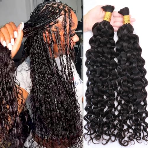 Water Wave Human Hair for Knotless Braiding - Natural Black, 16 Inch, Double Drawn